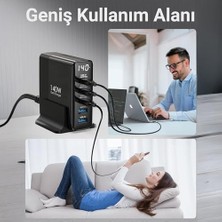 Daisy Home Juo 140W Gan Pd 3.1 Masaüstü Hızlı Şarj Cihazı 3 Type-C + 2 Usb-A & MacBook & Laptop Uyumlu Şarj Aleti