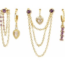 Venüs Design Çelik Lila Taş 6lı Set Küpe
