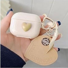 Daisy Home (3670) Kalp-Krem/süslü Kalp Desenli Askılı Silikon Kulaklık Kılıfı 1. Nesil ile Uyumlu