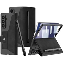 Daisy Home Undeplus Galaxy Z Fold 7 ile Uyumlu Kılıf Kamera Korumalı Kadife Tasarımlı Kıpta Kalem Bölmeli Fest Kapak Siyah