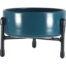 Cekar Store Evcil Hayvanlar Için Seramik Mama-Su Kabı Yüksekliği Ayarlanabilir Metal 3 Ayaklı Standı ile (Yesil)