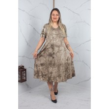 Truva Xxl Haki Batik Desenli Kristal Viskon Penye Elbise