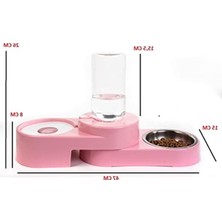 Cekar Store Köşeli Ayarlanabilir Hazneli Çelik Taslı Kedi-Köpek Mama ve Su Kabı Seti 1000ML Pembe