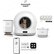 Cekar Store Xenon Smart Akıllı Otomatik Kedi Tuvaleti (Kamerasız) Köpek Mama Kabı (Kamerasız) Şarjlı Su Pınarı Sebili ve Filtre (4 Adet) Evcil Hayvan 4'lü Pet Ürünleri Başlangıç Seti