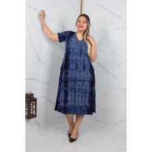 Truva Xxl Lacivert Batik Desenli Kristal Viskon Penye Elbise