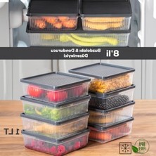 Cekar Store Porsima 1169 8li Buzdolabı Organizer Mikrodalga ve Derin Dondurucuya Uygun Buzluk Bakliyat Saklama Kabı - Antrasit