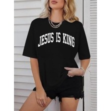 Modenya Kadın Bisiklet Yaka Kısa Kol Baskılı T-Shirt - Siyah