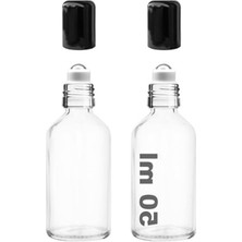 Cekar Store Afracam 50 ml Çelik Roll On Şişesi 50 cc Sızdırmaz Siyah Kapaklı Cam Şişe 2 Adet (Şeffaf, 50)