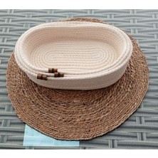 Cekar Store Dekoratif 3 Adet Oval Sepet 18 * 28CM Krem Ev Banyo Hasır Jüt Çok Amaçlı Düzenleyici Organizer