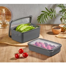 Daisy Home Vip Ahmet Vakumlu Saklama Kabı Dikdörtgen Derin Küçük 1x2, 7 Lt Sığ 2x1, 5 L Gri