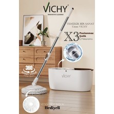 PremiumPort Pratik 360° Döner Mop Temizlik Seti, Kova, Mikrofiber Başlıklar