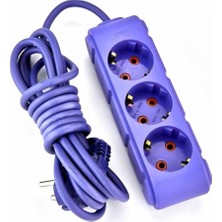 Daisy Home Ufo 3lü 5 Metre Kablolu Topraklı Grup Priz, 16A 250V, Üçlü Uzatma Kablosu Mor Renk