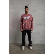 Modenya Erkek Güvercin Baskılı Sweatshirt - Gül Kurusu