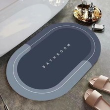 PremiumPort Oval Mavi Süper Emici Kaymaz Tabanlı Fonksiyonel Paspas
