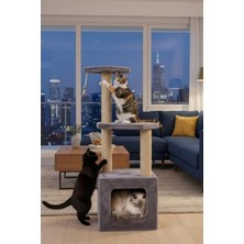 Cekar Store Reyo Pet Basamaklı Yuvalı Kare Ev Kedi Tırmalaması Gri