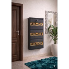 Tomkar  3'lü Antrasit Gold Pleksi Desenli Metal Ayakkabılık