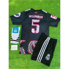 R.madridd 2024/24 Sezonu Jude Bellingham Dragon Desenli Konsept Çocuk Forması 4'lü Set(Black-Red)