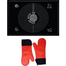 Daisy Home 2'li Set Siyah 45X65 cm Silikon Hamur Açma Matı ve Kırmızı Yanmaz Mutfak Fırın Eldiveni