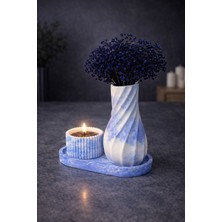 First Light  Gece Lüksü: Mavi Mermer Vazo & Mum Seti