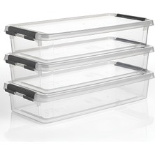 Daisy Home Grand 3'lü Geniş ve Sığ Saklama Seti – Kilitli Kapaklı, Sızdırmaz Premium Buzdolabı Düzenleyici