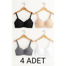 En Moda İç Giyim 4 Adet Pamuklu Balensiz Desteksiz Yumuşak Süngerli Sütyen – Siyah/ten/gri/beyaz