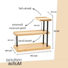 Cekar Store 3 Katlı Bambu Mutfak Rafı, Metal Ayaklı, Doğal Bambu ve Siyah Renk, Modern Tasarım, 32.5X28X15.5 Cm, Mutfak Düzenleyici, Tezgah Üstü Depolama Standı