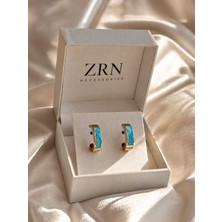 Zrn Accesories Küpe Gold Çelik Mavi Detaylı Halka Küpe – 1.4 cm Şık ve Modern Tasarım Trend