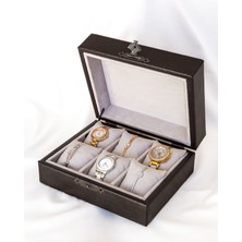 Shansora Design El Yapımı 6'lı Premium Saat Kutusu, Acı Kahverengi Suni Deri Kaplamalı, Özel Tasarım