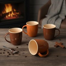 Daisy Home Deconox Emaye Görünümlü Porselen Kupa 360 ml - Özel Kutulu Toprak Tonları ve Gold Baskılı Asorti Hediyelik Kupa (1 Adet)