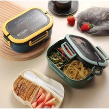 Cekar Store Beslenme Kutusu 1200 ml 2 Katlı 6 Bölmeli Bpa'sız Pp Plastik Sefer Tası ve Beslenme Çantası - Lunch Box, Çatal Kaşık ve Bıçak Dahil Okul Beslenme (Yeşil)