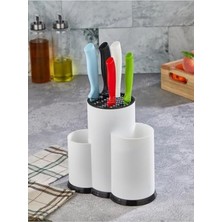 Cekar Store Coverest 3'ü 1 Arada Mutfak Organizeri - Kaşık, Çatal, Bıçak Mutfak Aletleri Için Tezgah Üstü Düzenleyici, Delikli Bıçaklık, Bölümlü Kaşıklık (Beyaz)