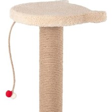 Cekar Store Pugalo Stepli Kedi Yüzlü Platform Tırmalama Tahtası, Gri Peluş Kaplı, Sisal Ipli, Oyuncaklı (Krem)