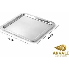 Daisy Home Arvale 6 Adet Lüx Kare Paslanmaz Çelik Sunum Tepsini 21X21CM Kahve Servis Sunum Tepsisi & Tabağı (Gümüş)