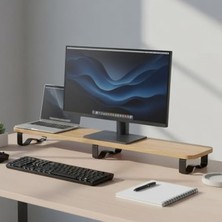 Cekar Store Prexua Upster Ahşap Monitör Standı - Ergonomik Monitör Yükseltici (Safir Meşe - Siyah Ayak, Xlarge)