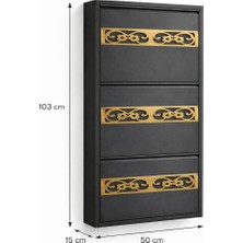 Tomkar  3'lü Antrasit Gold Petek Desenli Metal Ayakkabılık