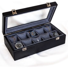 Shansora Design 10'lu Premium Saat Kutusu, Suni Deri Kaplamalı, Camlı Özel Tasarım, Aksesuar Düzenleyici