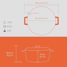 Daisy Home Lava Spring Serisi - Döküm Tencere, Yuvarlak, 28 Cm, Mat Emaye, Parlak Siyah Taban, Turuncu