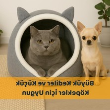 Cekar Store Beylini Kedi Köpek Evi Katlanabilir Evcil Hayvan Yatağı Peluş Yastık Hediyeli Dekoratif Kedi Köpek Yaşam Alanı (Gri, L)