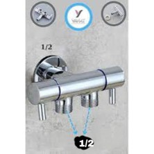 Çift Çıkışlı Musluk 1/2-1/2 Çıkışlı Aç Kapa (Duş Spirali Hortumu Uyumlu)