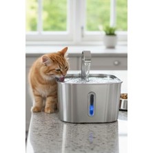 Cekar Store 2.2 L Göstergeli Paslanmaz Çelik Kedi Köpek Için Su Pınarı Su Çeşmesi Su Sebili B20