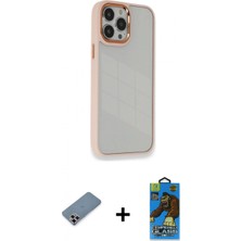 Marsilyan™- iPhone 13 Pro Max Kılıf Eksen Doku Prime - Siyah 18D Cam Ekran Koruyucu + Mor Metal Kamera Lens Koruma Cam