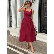 Modenya Kadın Askılı Kare Yakalı Uzun Ithal Krep Elbise