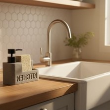 Cekar Store Amberhaus Mermer Desenli Polyresin Sıvı Sabunluk | Entegre Sünger Bölmeli | Modern, Şık ve Dayanıklı Mutfak Organizeri (Antrasit)