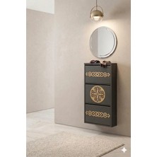 Tomkar 3'lü Antrasit Çember Gold Desenli Metal Ayakkabılık-Kilitli