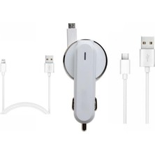3.1A 15WATT Araç Şarj Aleti Micro USB Kırılmaz Kablo + Lightning ile Uyumlu Kablo Hediyeli + Type-C Kablo Hediyeli (Tüm Telefon Girişlerine Uyumludur)