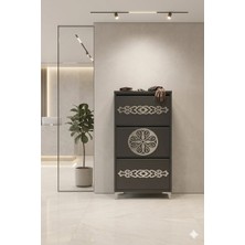 Tomkar 3'lü Antrasit Çember Gümüş Desenli Metal Ayakkabılık