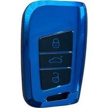 Autohan Keys Volkswagen Passat B8 Uyumlu Akıllı Anahtar Kumanda Kabı Kılıfı, Nano Lacivert-Siyah Renk