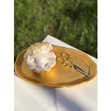 Mezra Art Söz & Nişan Yüzük Tepsisi Altın Renkli Sedefli - Altın Makas - Inci Detaylı Istiridye Tasarım