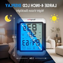 Thermopro TP65 Dijital Iç ve Dış Mekan Termometre, Dokunmatik Işıklı Dev Ekran, Kablosuz Sensörlü Nem ve Sıcaklık Ölçer