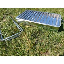 Ayaklı Büyük Mangal 60CM Kebapçı Tipi Geniş Oluklu Paslanmaz Galvaniz Gövde Krom Köfteci Izgarası